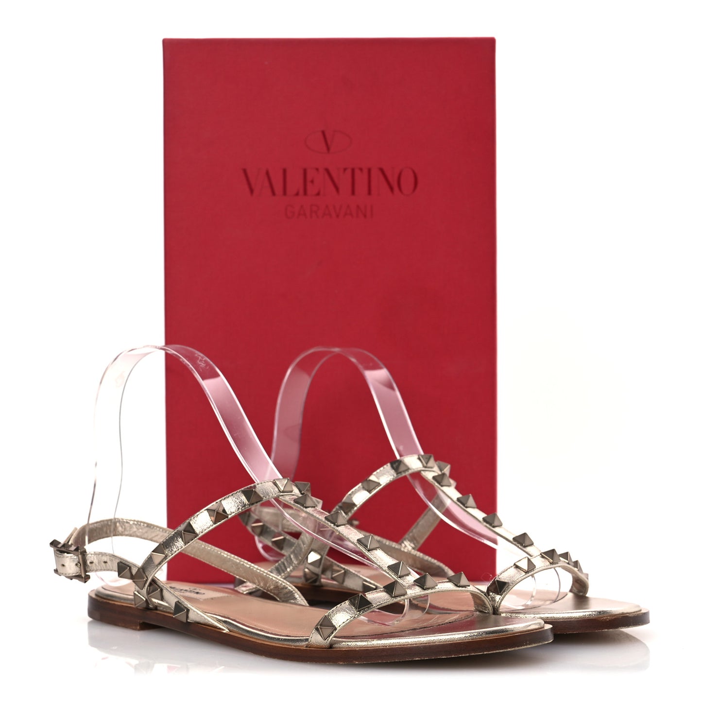 Metallic Nappa Rockstud T-Strap Slingback Flat Sandals 38 Skin