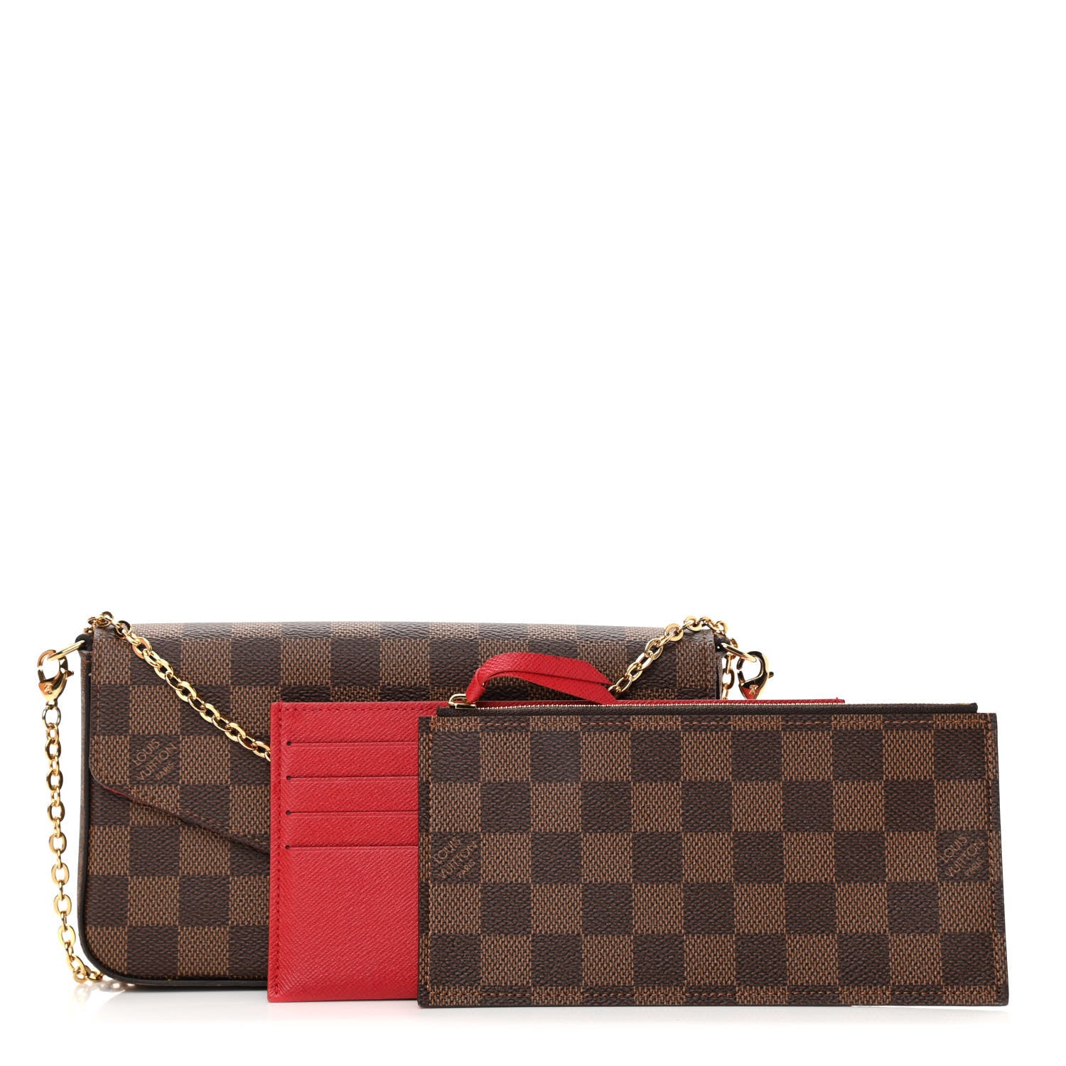 Louis Vuitton Damier Ebene Pochette Felicie Chain Wallet 1 of 17