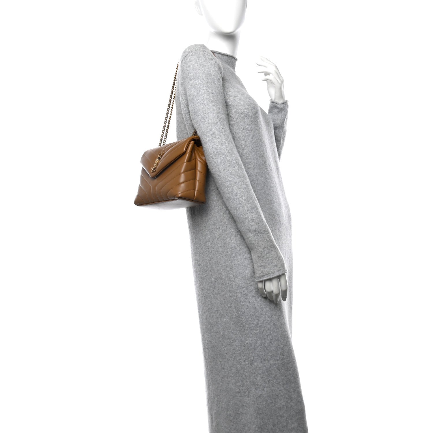 Saint Laurent Calfskin Y Quilted Monogram Small Loulou Chain Satchel Dark Natural 2 of 11