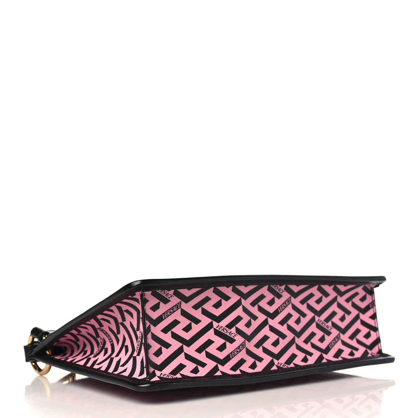 Coated Canvas Large La Greca Signature Pouch Black Pink