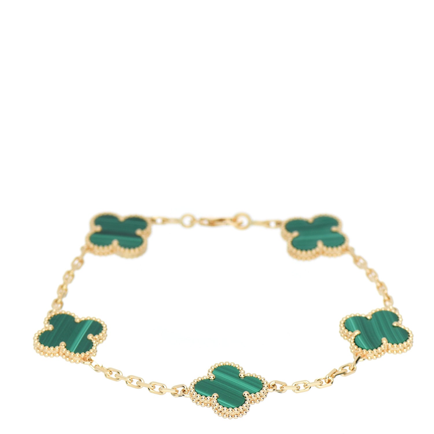 Van Cleef & Arpels 18K Yellow Gold Malachite 5 Motifs Vintage Alhambra Bracelet 1 of 3