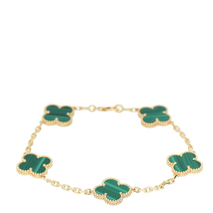 Van Cleef & Arpels 18K Yellow Gold Malachite 5 Motifs Vintage Alhambra Bracelet 1 of 3