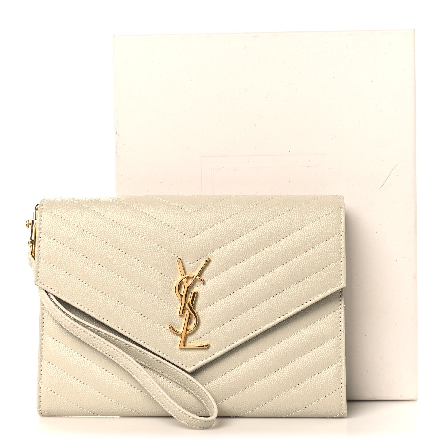 Saint Laurent Grain De Poudre Matelasse Chevron Cassandre Envelope Chain Wallet Crema Soft 8 of 8