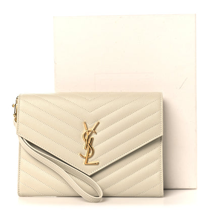 Saint Laurent Grain De Poudre Matelasse Chevron Cassandre Envelope Chain Wallet Crema Soft 8 of 8