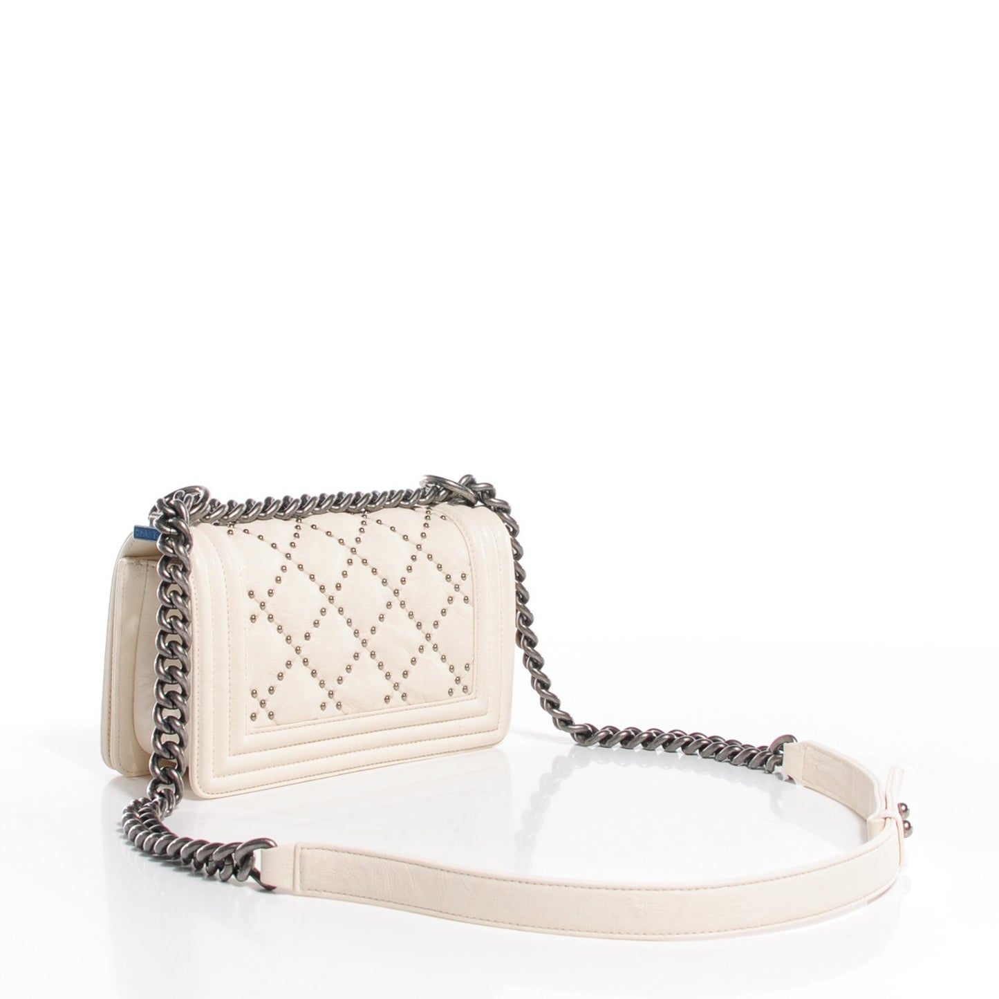 Crumpled Lambskin Small Studded Boy Flap White