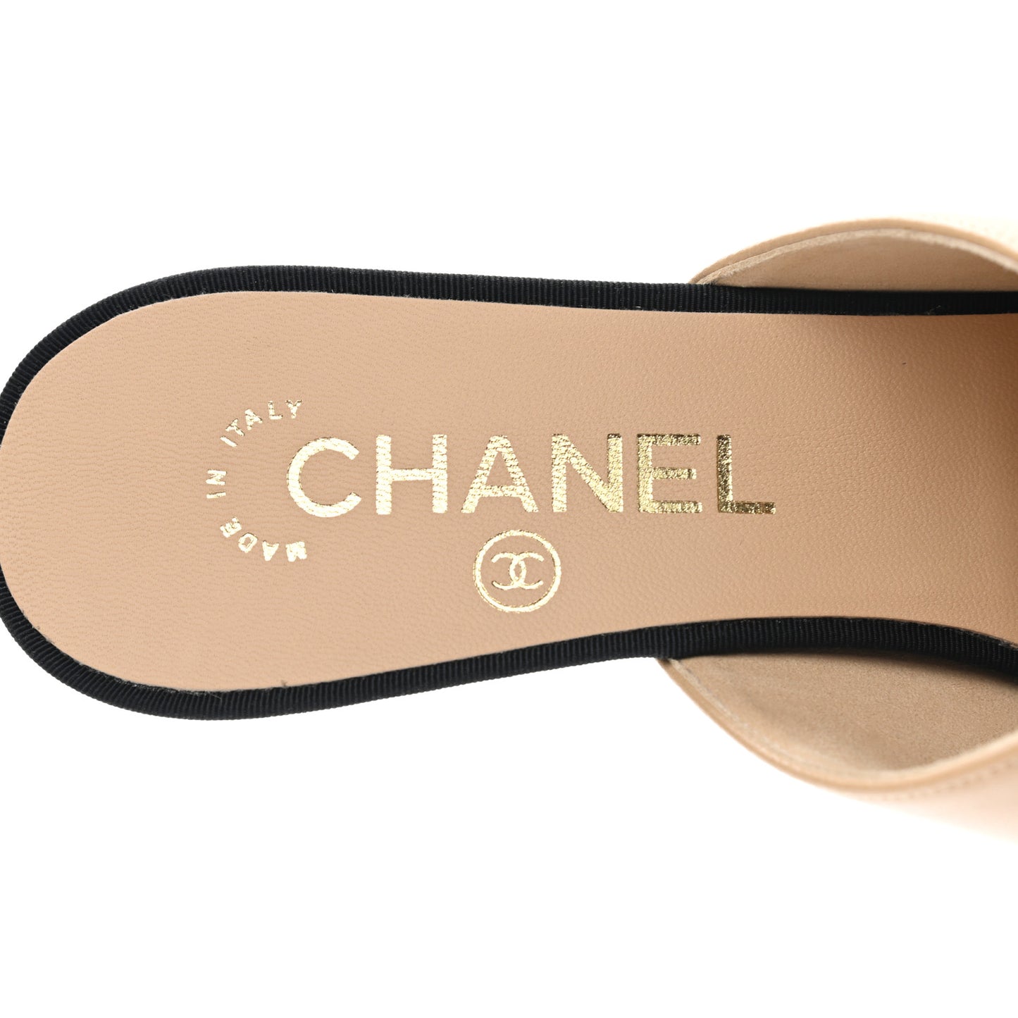 Lambskin Grosgrain Cap Toe Pearl Mule 37.5 Beige Black