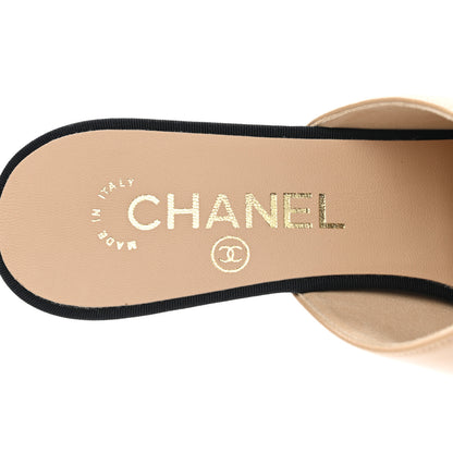 Chanel Lambskin Grosgrain Cap Toe Pearl Mule 37.5 Beige Black 7 of 9