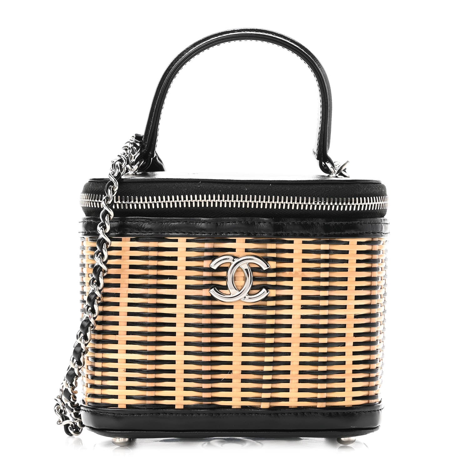 Chanel Calfskin Raffia Small Vanity Case Bag Black Beige 1 of 10