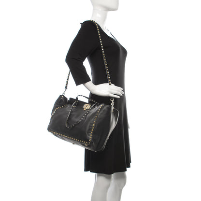 Valentino Garavani Vitello Small Rockstud Tote Black 2 of 7