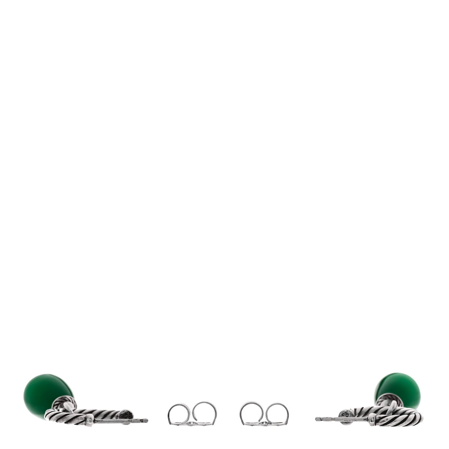 Sterling Silver Green Onyx Hoop Drop Earrings