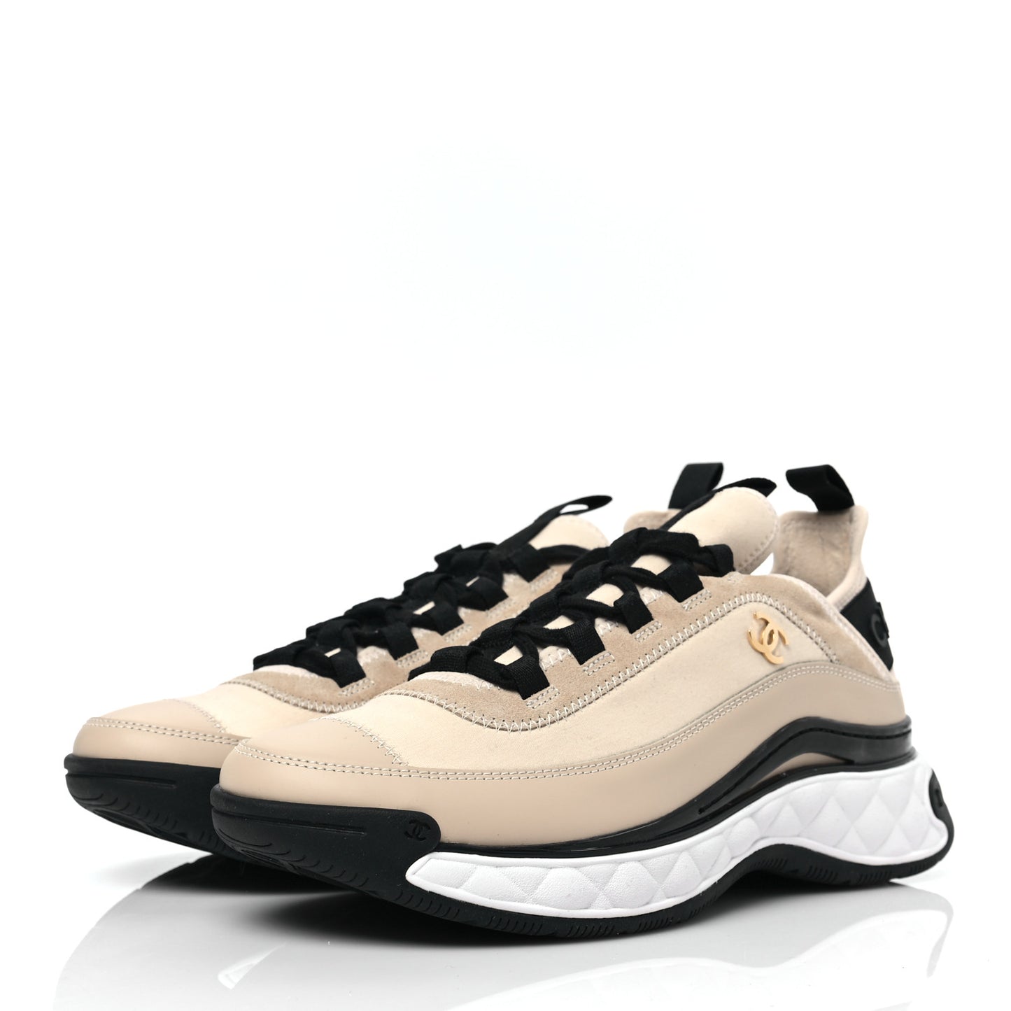 Velvet Calfskin Mixed Fibers CC Sneakers 40 Beige