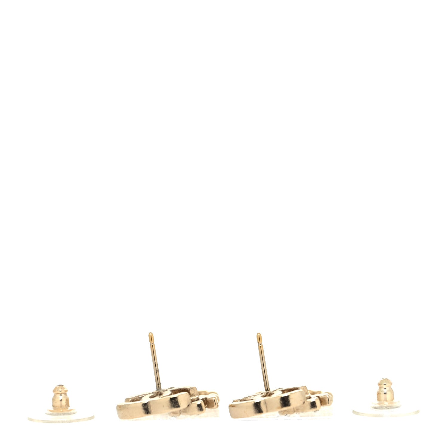 Chanel Metal Bead Crystal Double CC Drop Earrings Gold 3 of 4