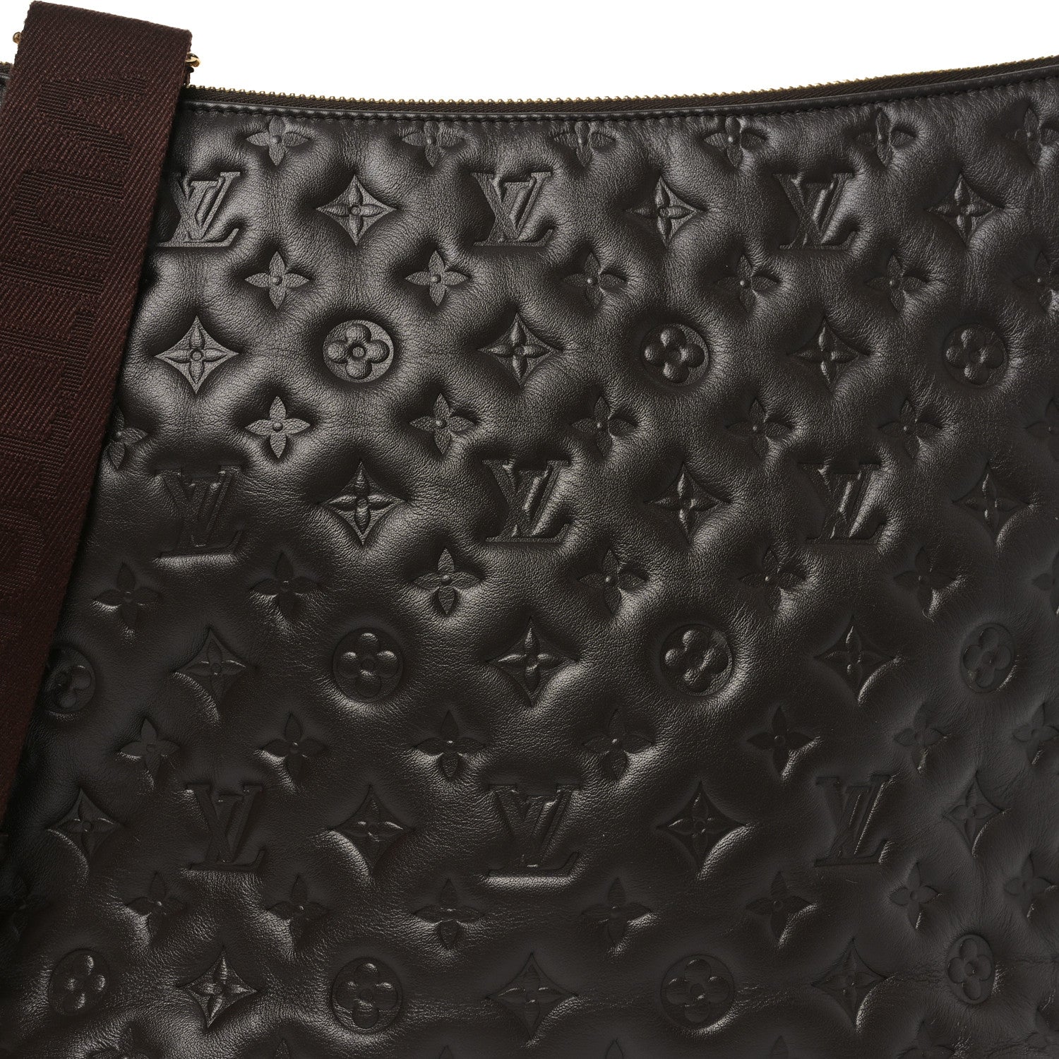 Louis Vuitton Calfskin Embossed Monogram Coussin Hobo MM Chocolate 7 of 9