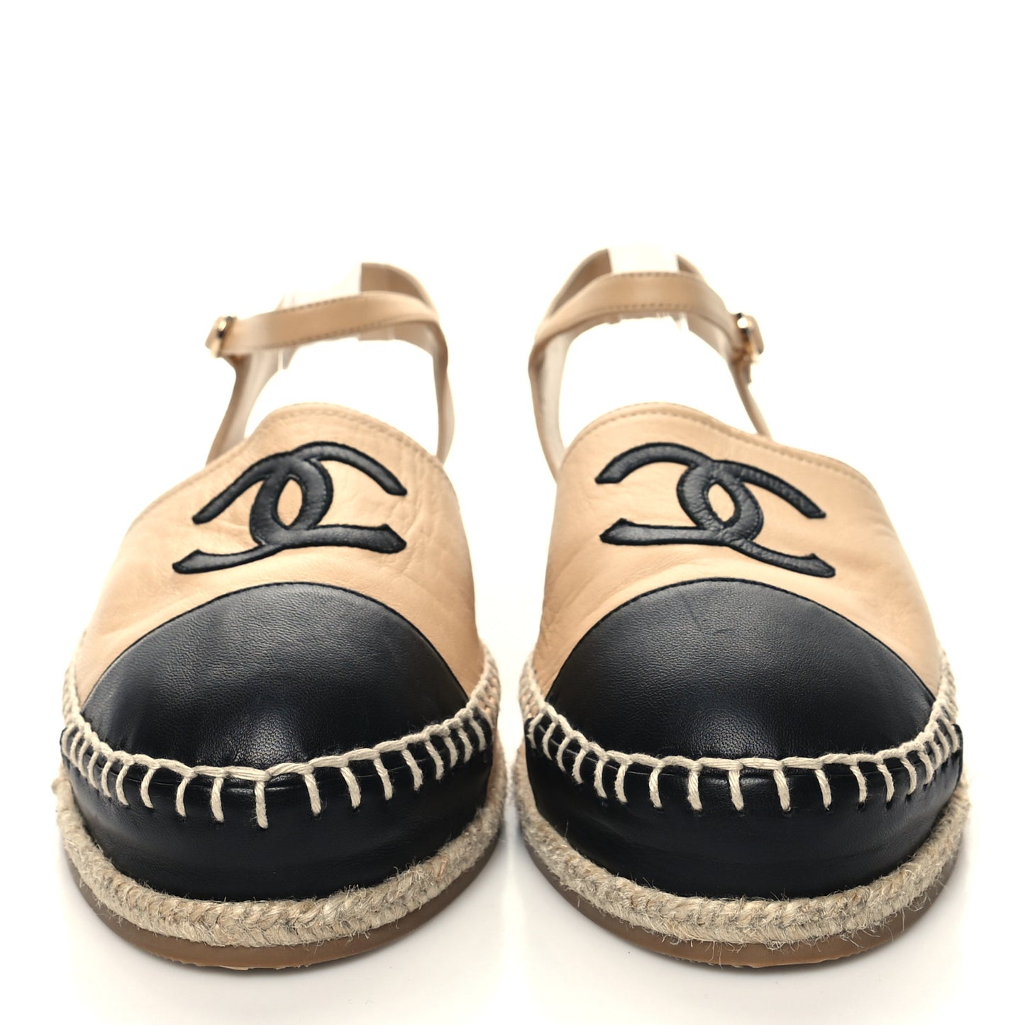 Lambskin Cap Toe CC Espadrille Sandals 40 Beige Black