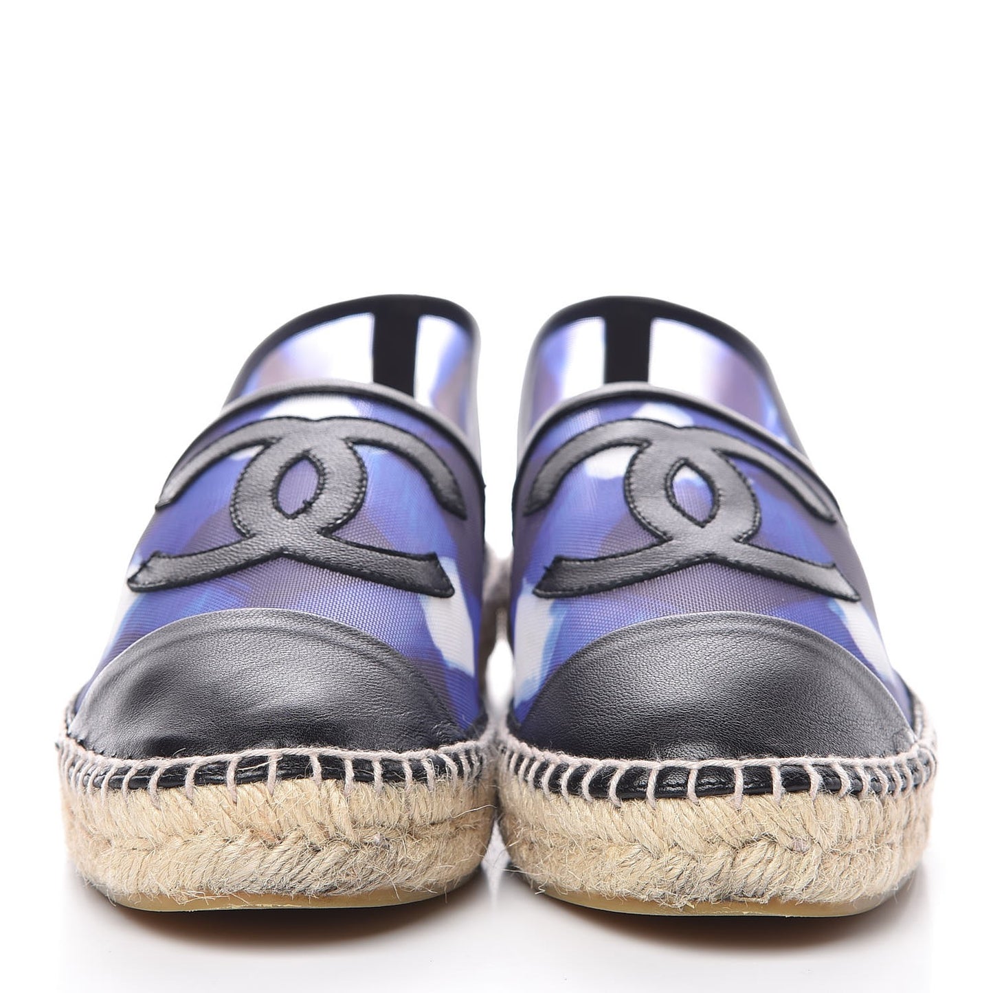 Mesh Lambskin Check Print CC Espadrilles 39 Blue Black White
