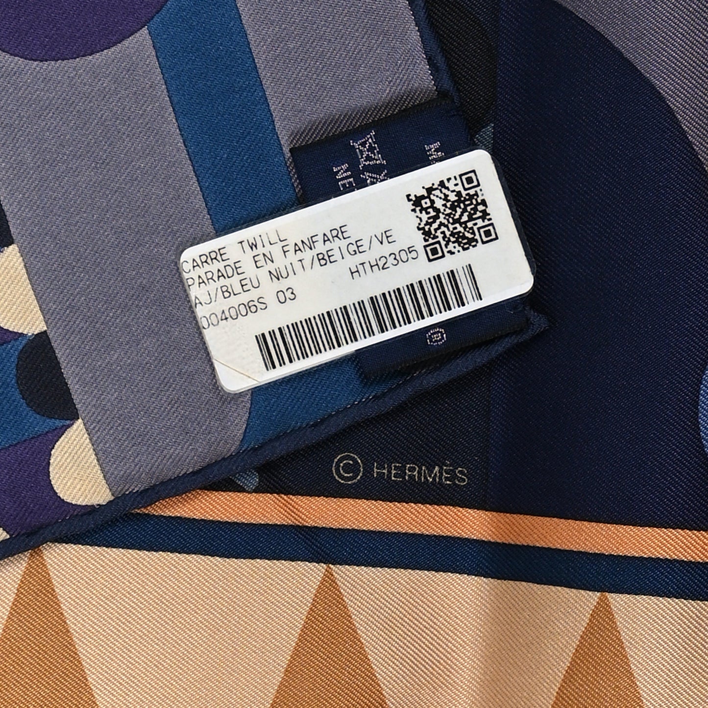 Silk Gavroche Parade En Fanfare Scarf 90 Bleu Nuit Beige Vert