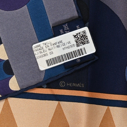Hermes Silk Gavroche Parade En Fanfare Scarf 90 Bleu Nuit Beige Vert 2 of 3