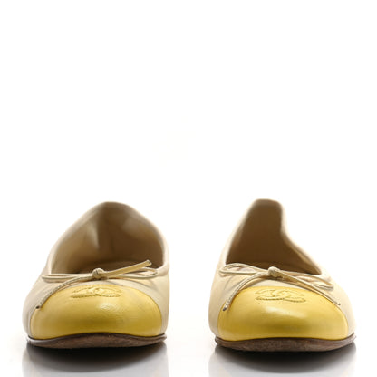 Chanel Lambskin Cap Toe Ballerina Flats 39 White Yellow 2 of 11