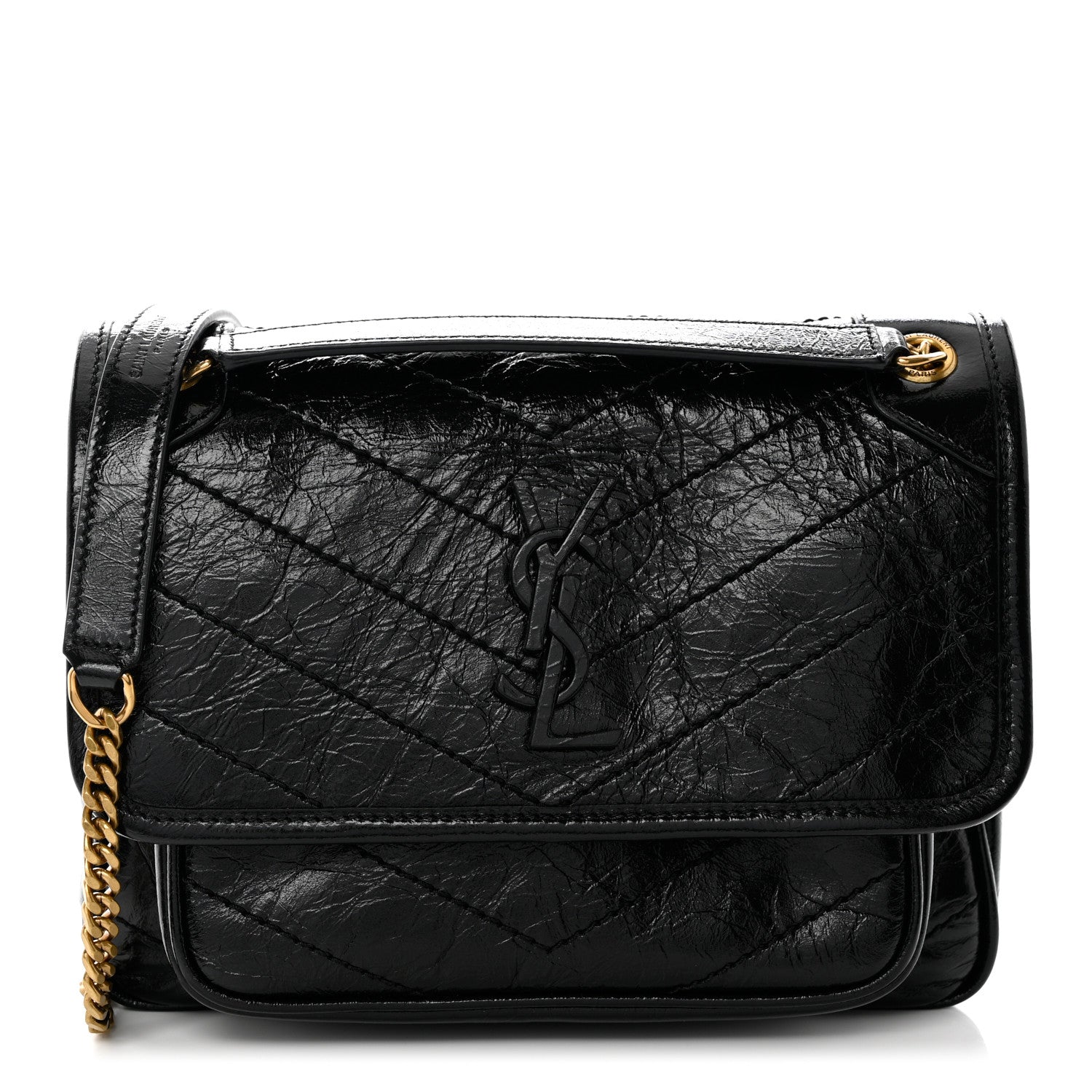 Saint Laurent Crinkled Lambskin Matelasse Monogram Baby Niki Chain Satchel Black 1 of 9