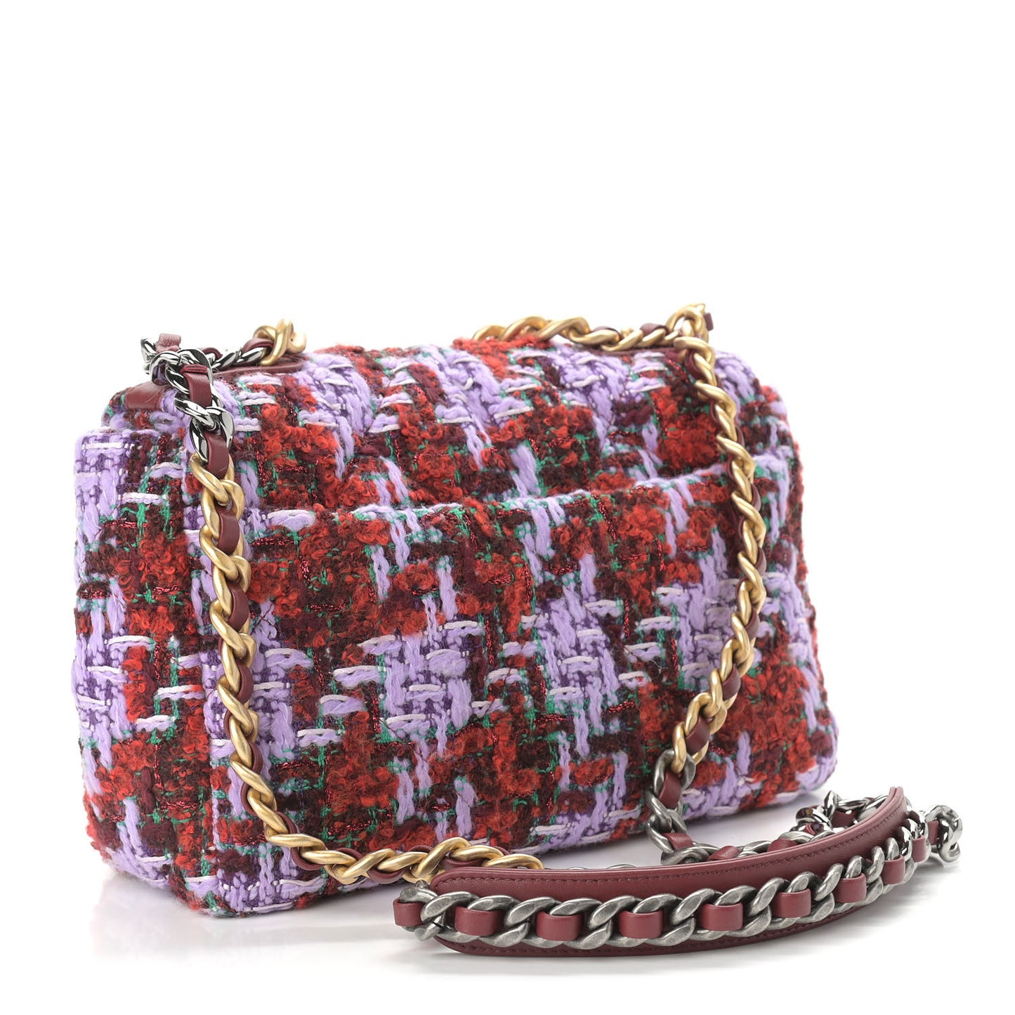 Tweed Quilted Medium Chanel 19 Flap Red Purple Green