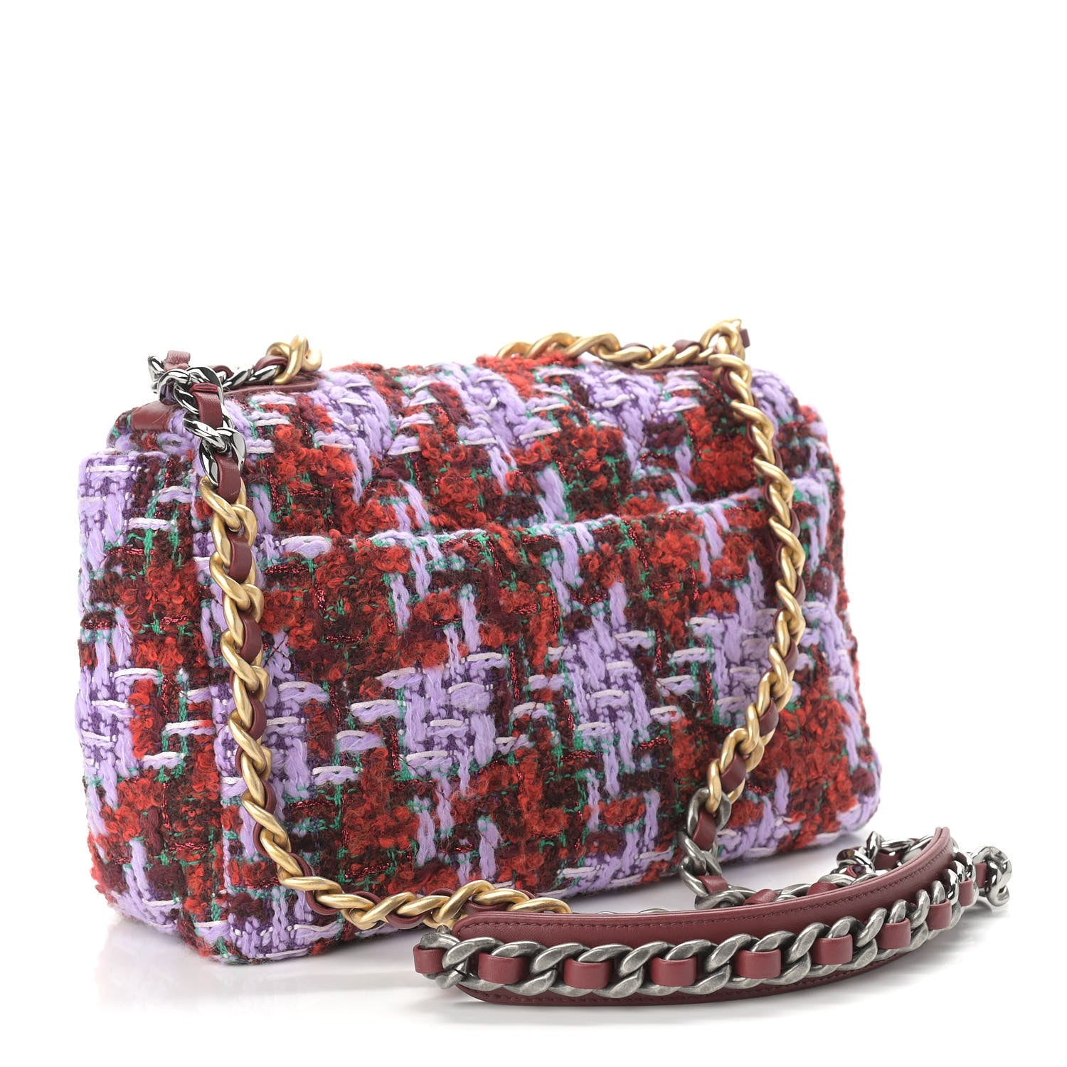 Chanel Tweed Quilted Medium Chanel 19 Flap Red Purple Green 3 of 9