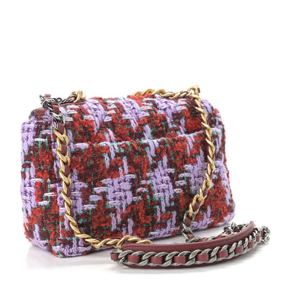 Chanel Tweed Quilted Medium Chanel 19 Flap Red Purple Green 3 of 9