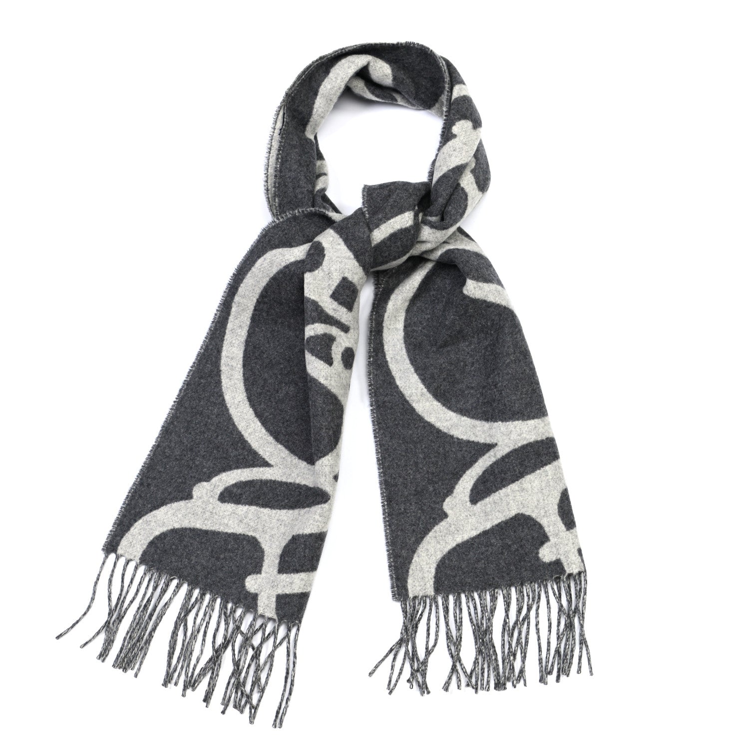 Hermes Cashmere Boucles et Camails Muffler Anthracite Gris Clair 1 of 4