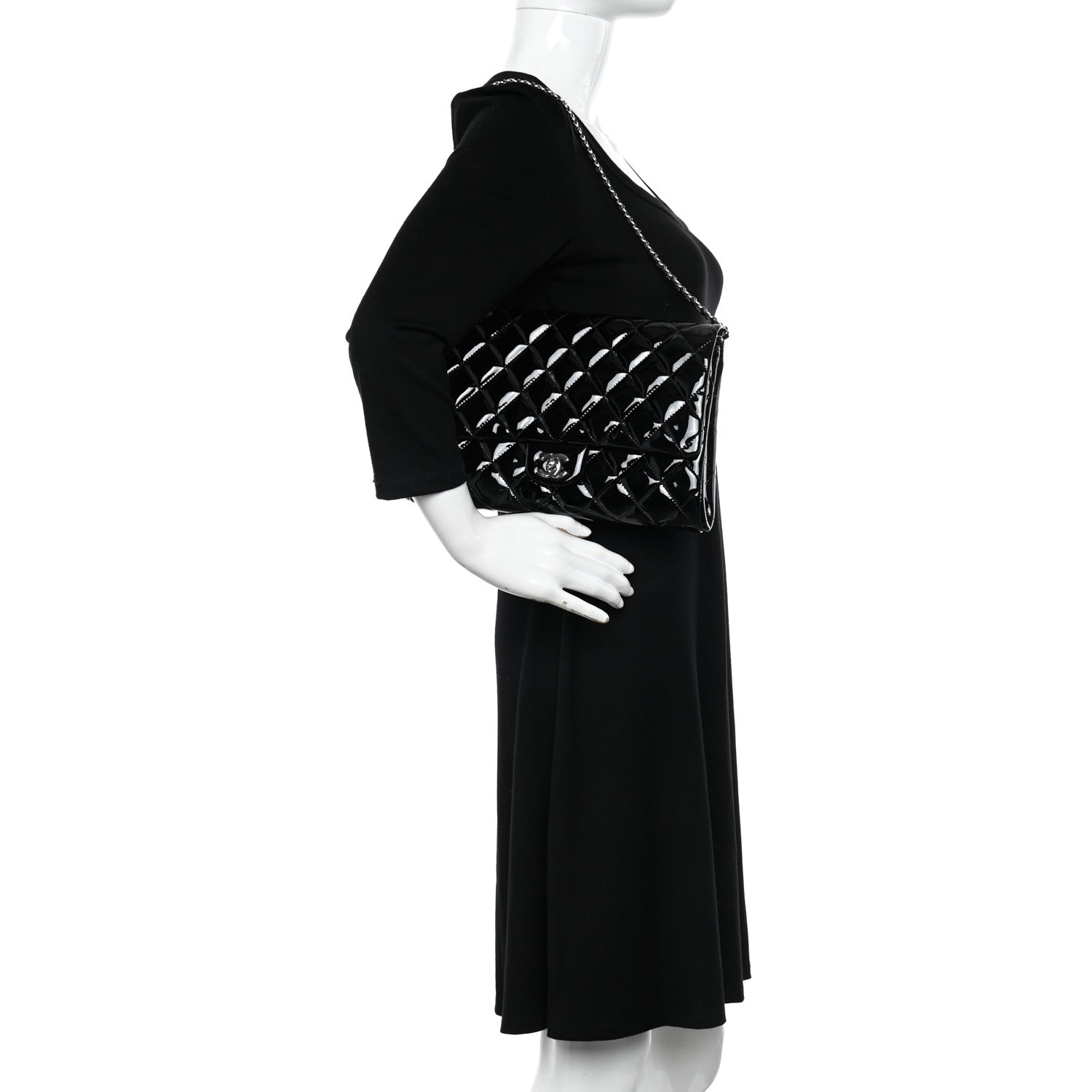 Chanel Patent Quilted Clutch with Chain Flap Black 2 of 10