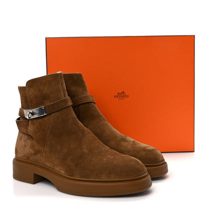 Hermes Velvet Womens Follow Low Boots 39.5 Brun Fume 7 of 7