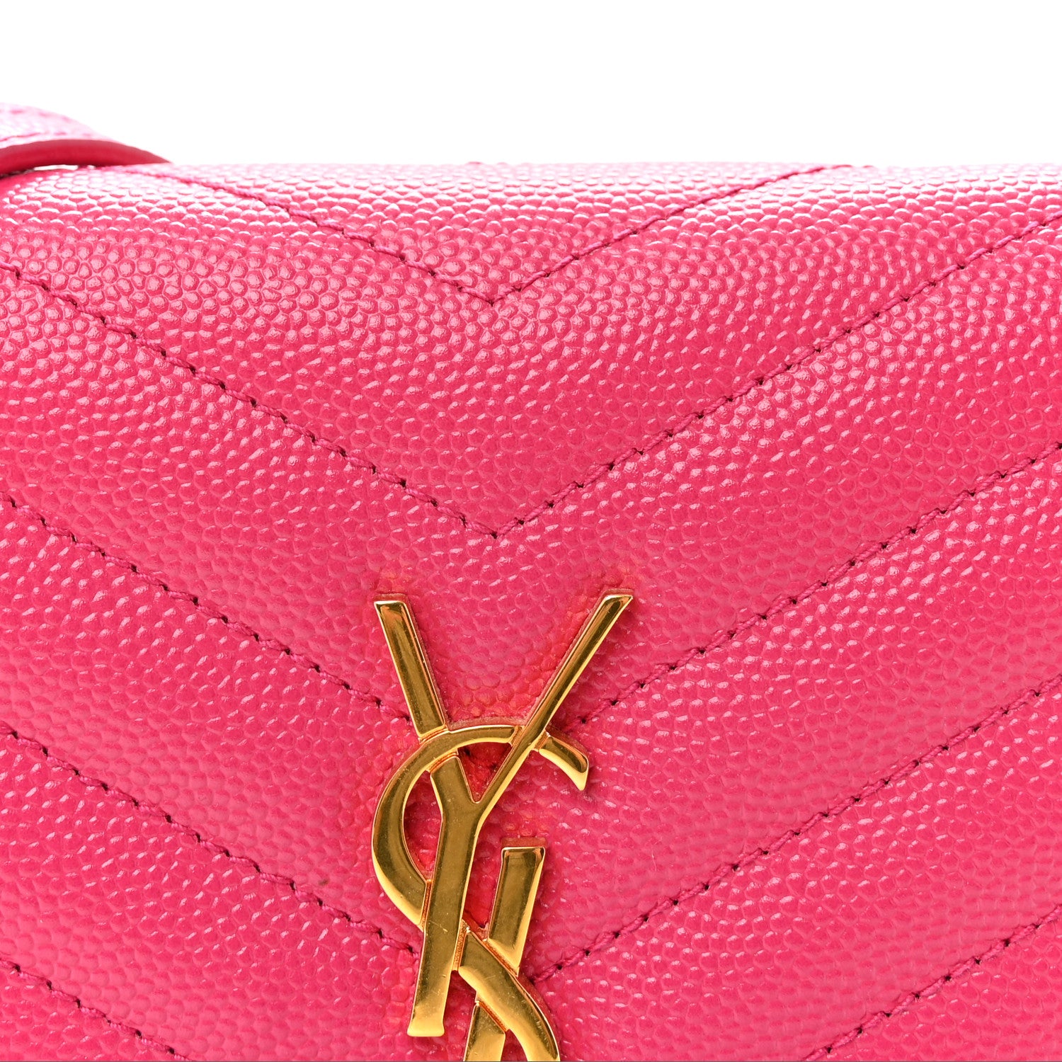 Saint Laurent Grain De Poudre Matelasse Chevron Monogram Envelope Chain Wallet Fresh Fuchsia 7 of 10