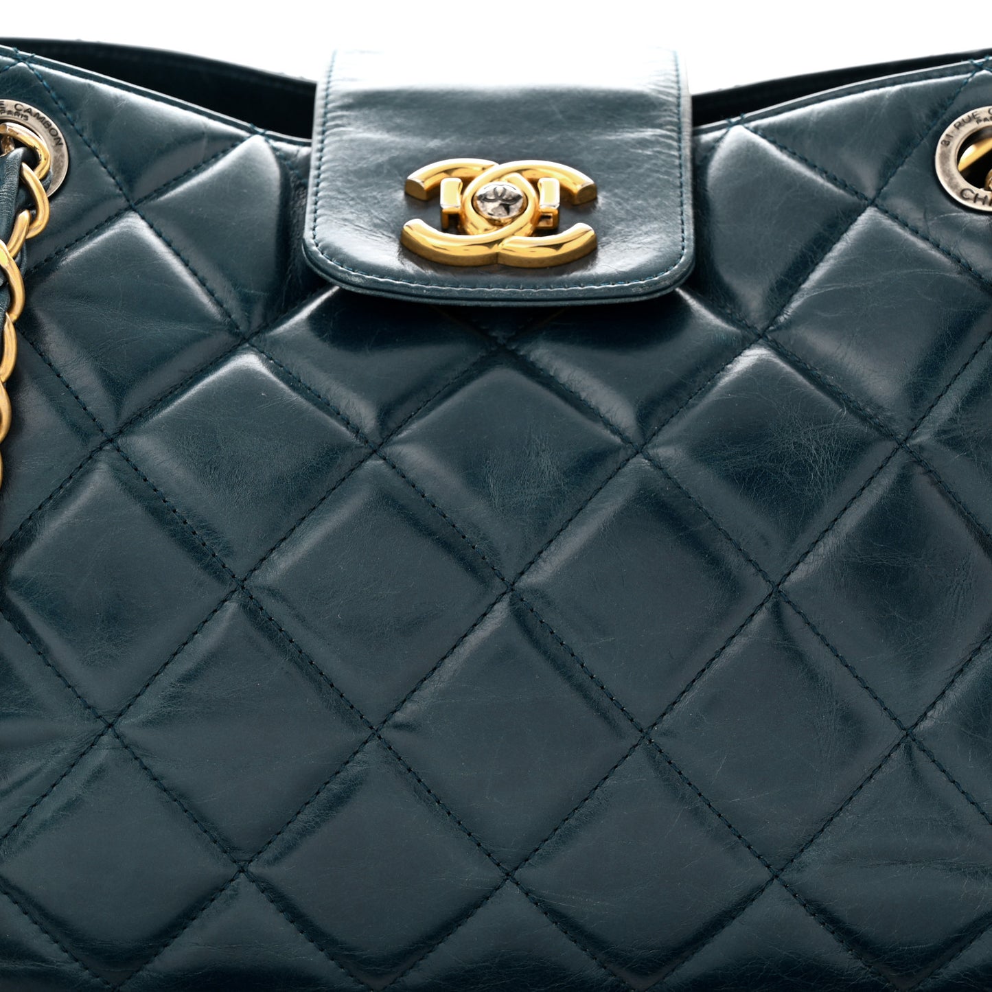 Glazed Calfskin Quilted Daily Walk Tote Navy