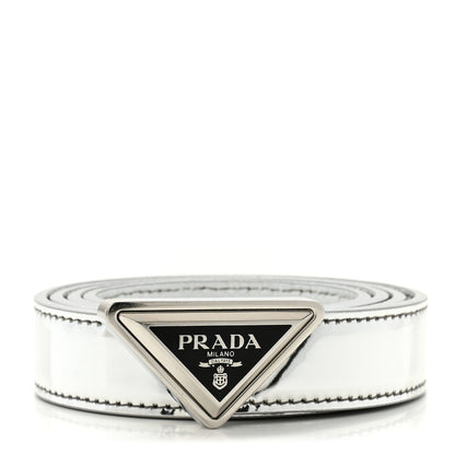 Prada Metallic Brushed Calfskin Triangle Logo Belt 75 30 Weiss 1 of 6