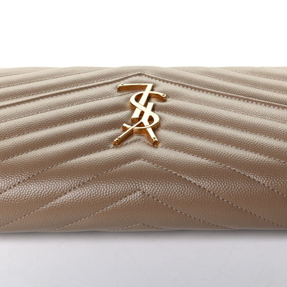Saint Laurent Grain De Poudre Matelasse Chevron Monogram Chain Wallet Light Taupe 6 of 6