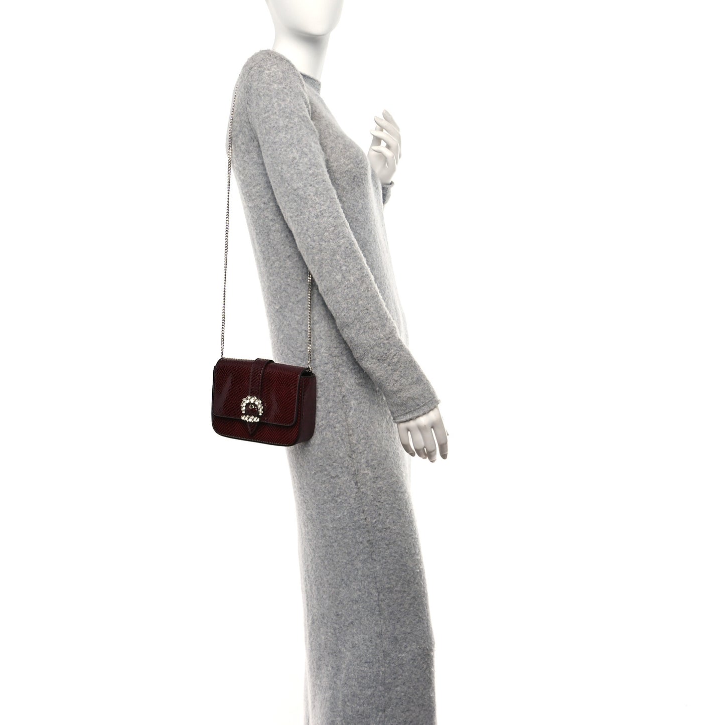 Calfskin Lizard Embossed Crystal Cheri Satchel Bordeaux