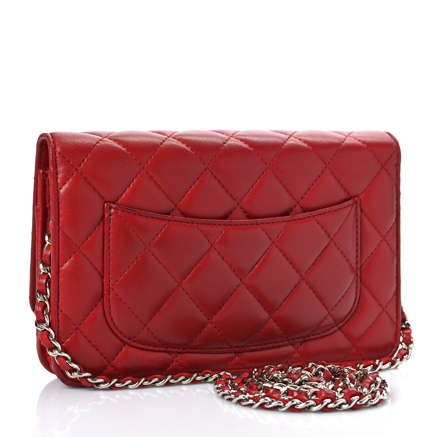 Chanel Lambskin Quilted Wallet On Chain WOC Red 3 of 12