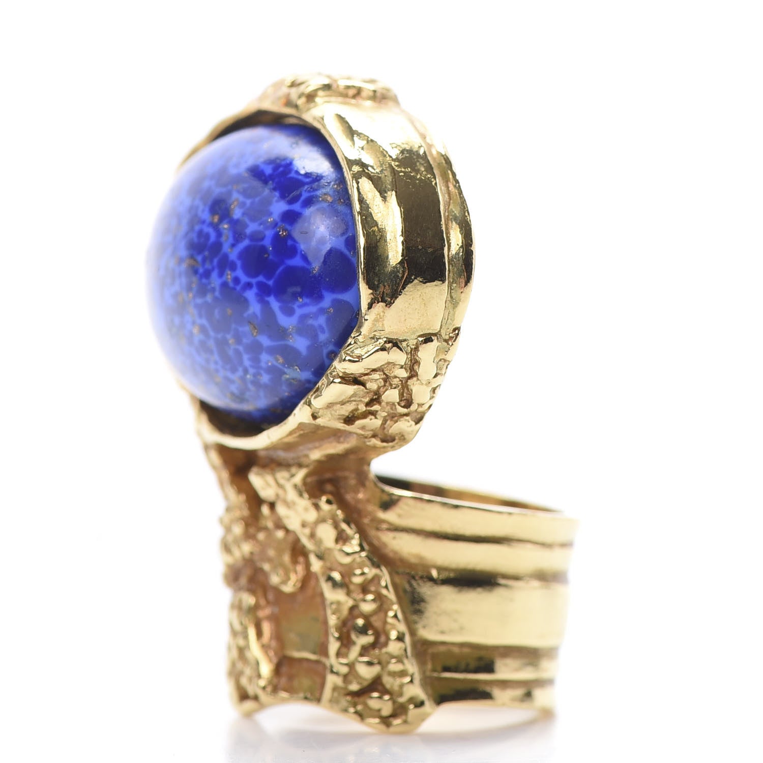 Saint Laurent Glass Cabochon Arty Ovale Ring 5 Gold Lapis 3 of 5