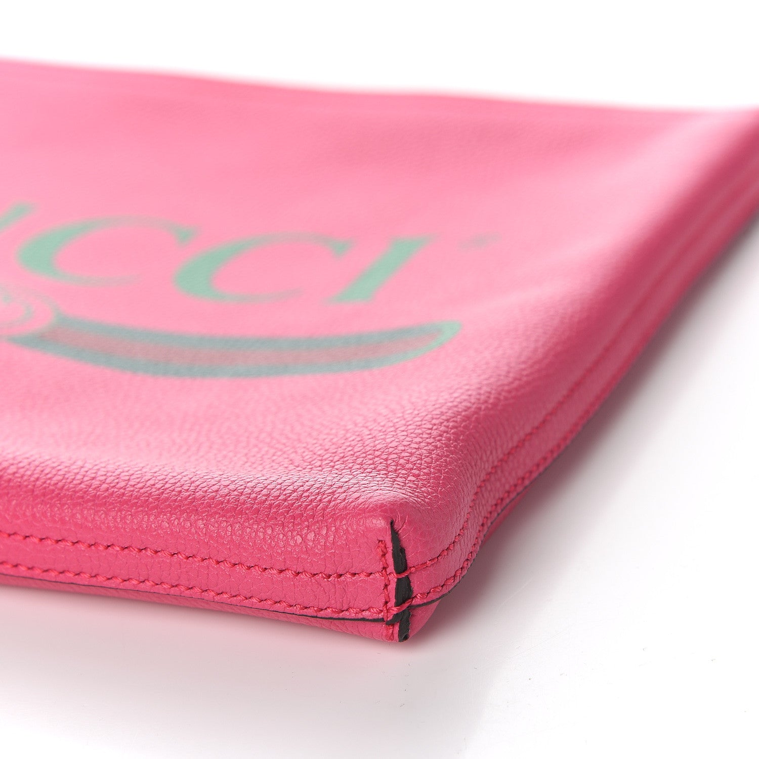 Gucci Pebbled Calfskin Medium Logo Portfolio Clutch Box Pink Green 5 of 8