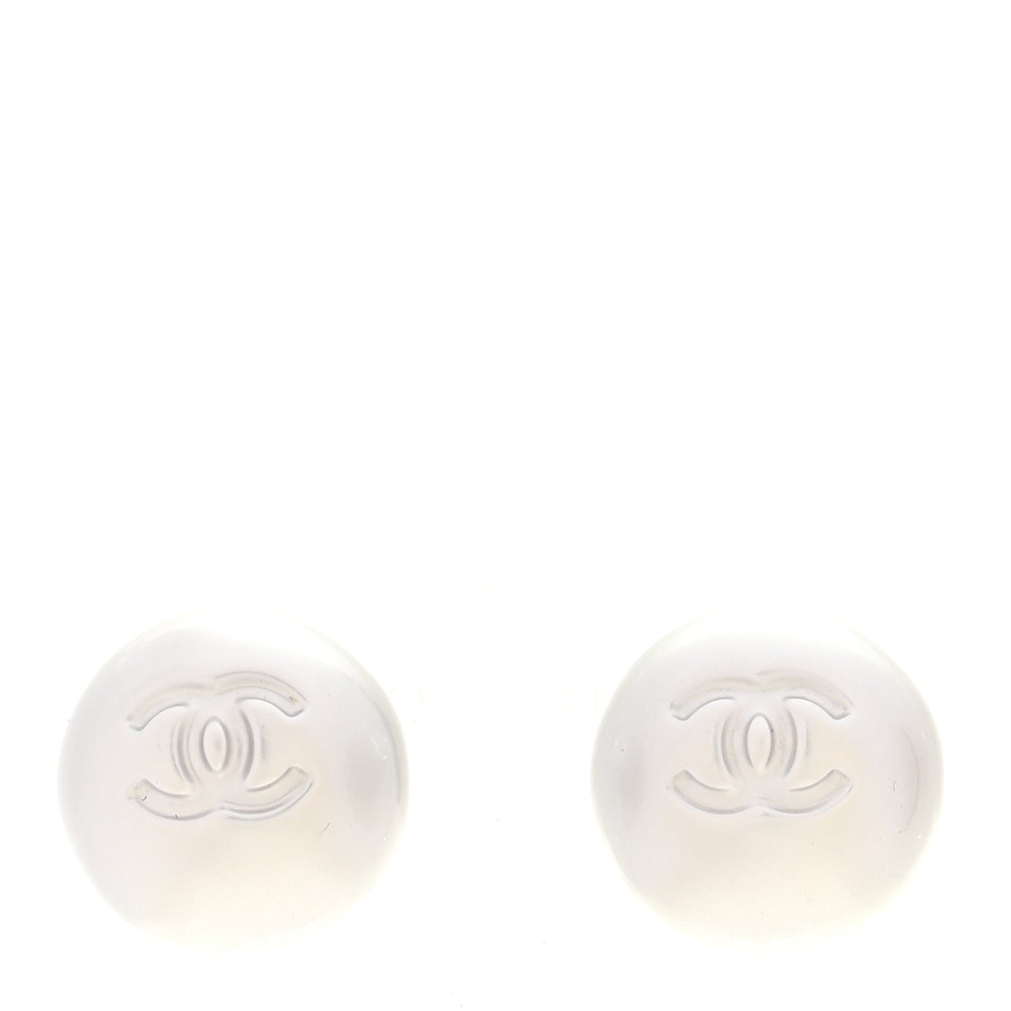 Resin Metal CC Stud Earrings Silver Pearly White