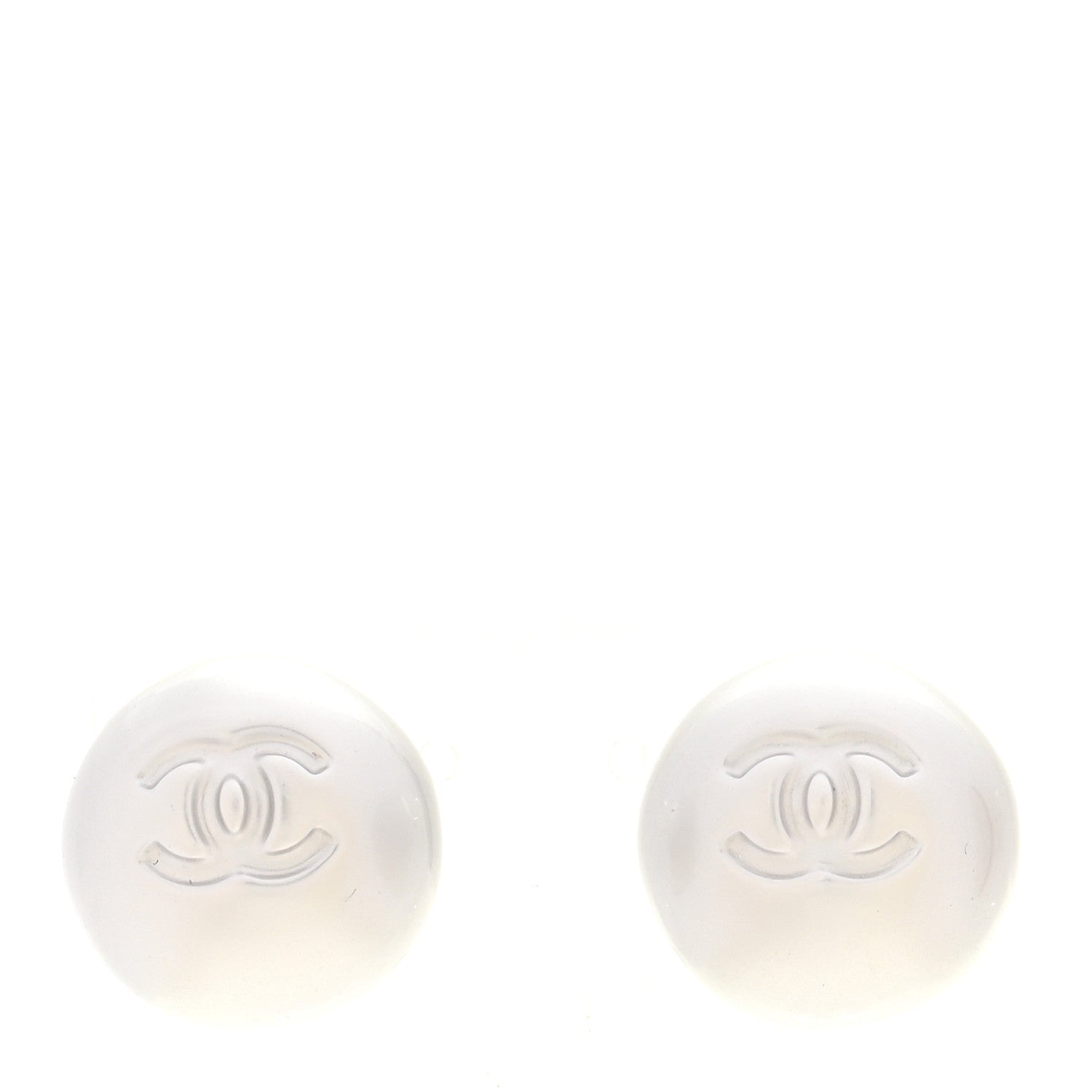 Chanel Resin Metal CC Stud Earrings Silver Pearly White 1 of 5