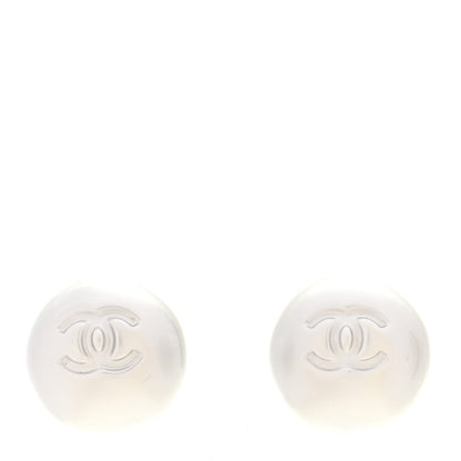 Chanel Resin Metal CC Stud Earrings Silver Pearly White 1 of 5