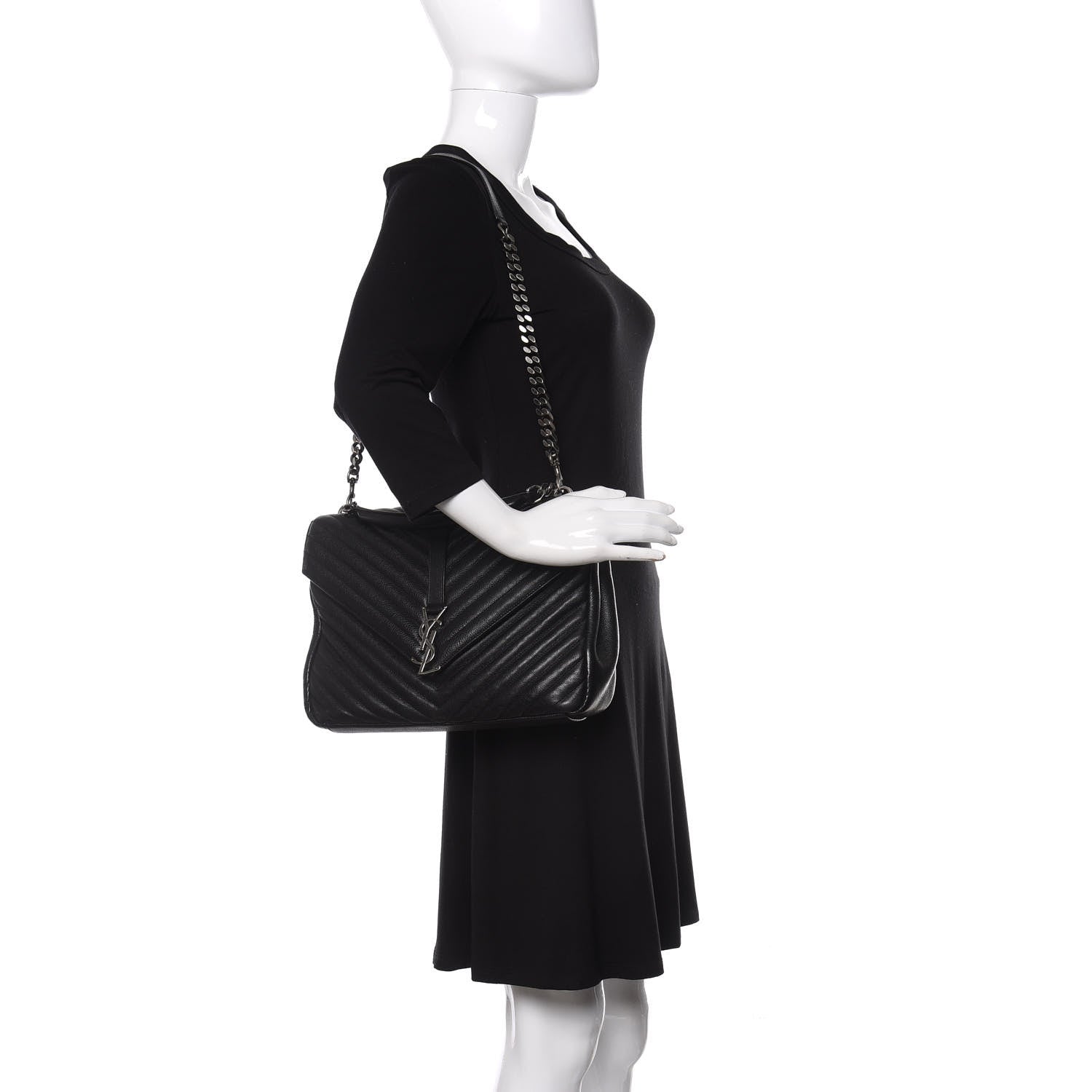 Saint Laurent Sheepskin Matelasse Chevron Monogram Large College Satchel Black 2 of 9