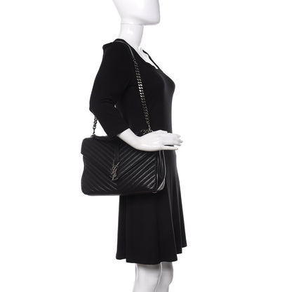 Saint Laurent Sheepskin Matelasse Chevron Monogram Large College Satchel Black 2 of 9