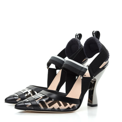 Fendi PVC Calfskin FF Colibri Slingback High-Heel Pumps 37.5 Black 3 of 10