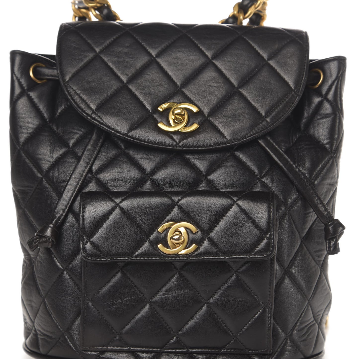 Lambskin Quilted Drawstring Backpack Black