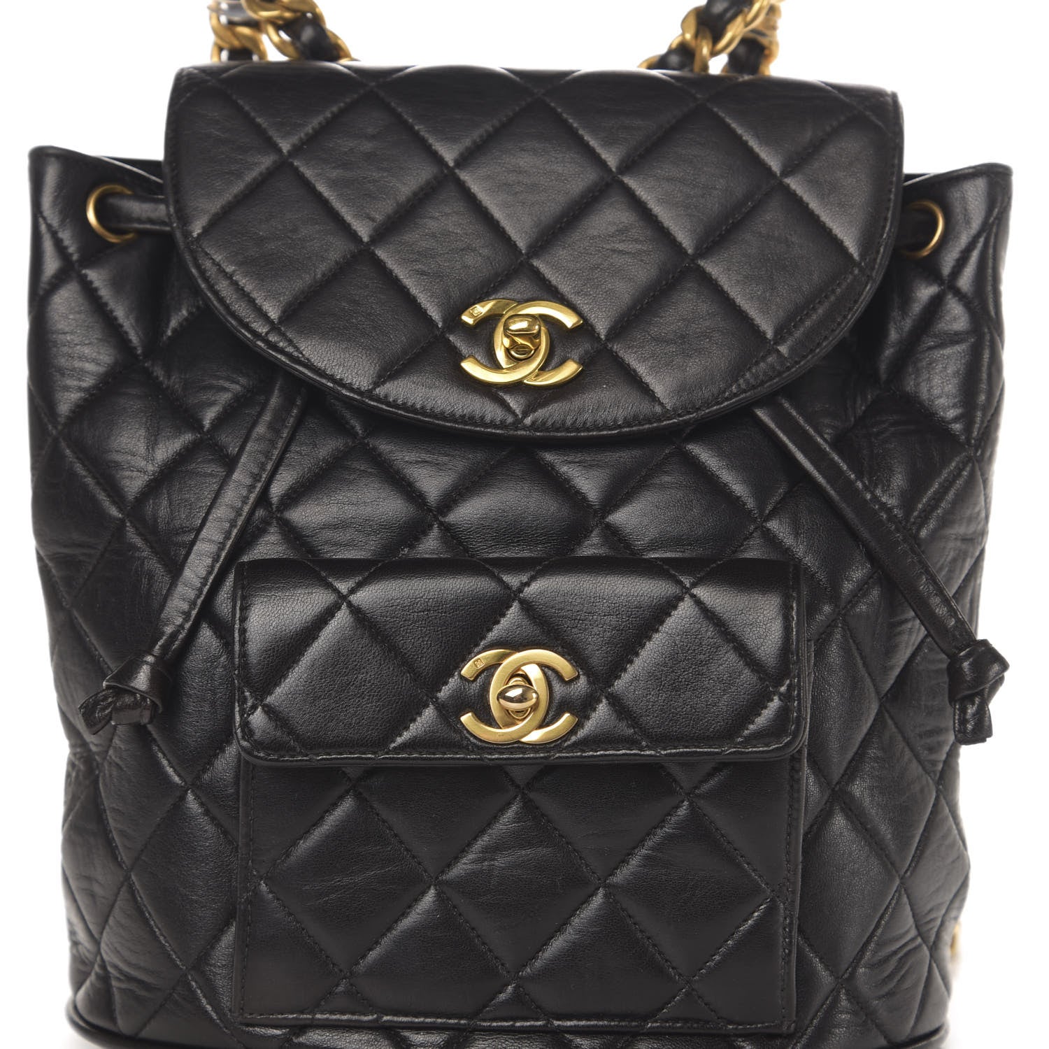 Chanel Lambskin Quilted Drawstring Backpack Black 10 of 14