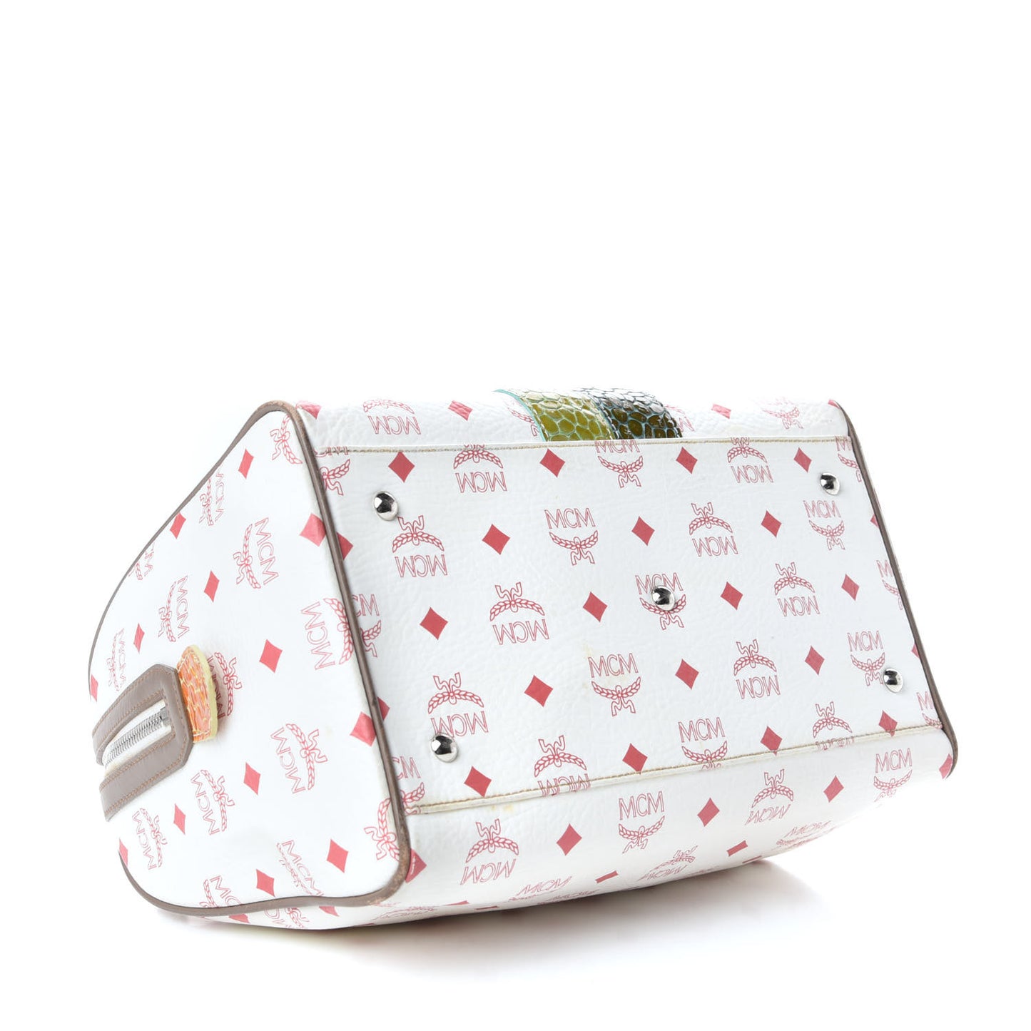 Visetos Striped Munich Lion Boston Satchel White