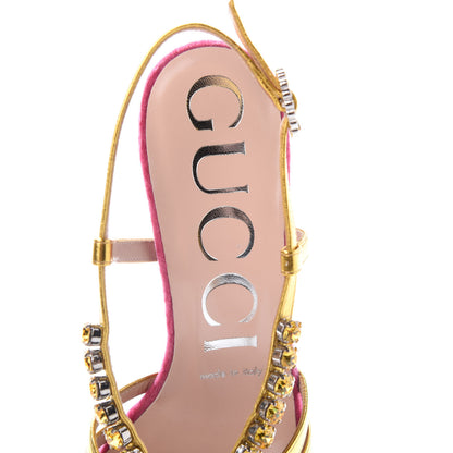 Gucci Velvet Nappa Crystal Zephyra Slingback Platform High Heel Sandals 36.5 Pink Gold 6 of 9
