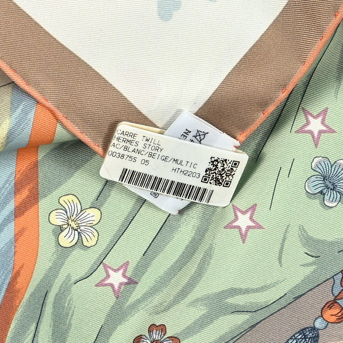 Silk Hermes Story Scarf 90 White Beige Multicolor