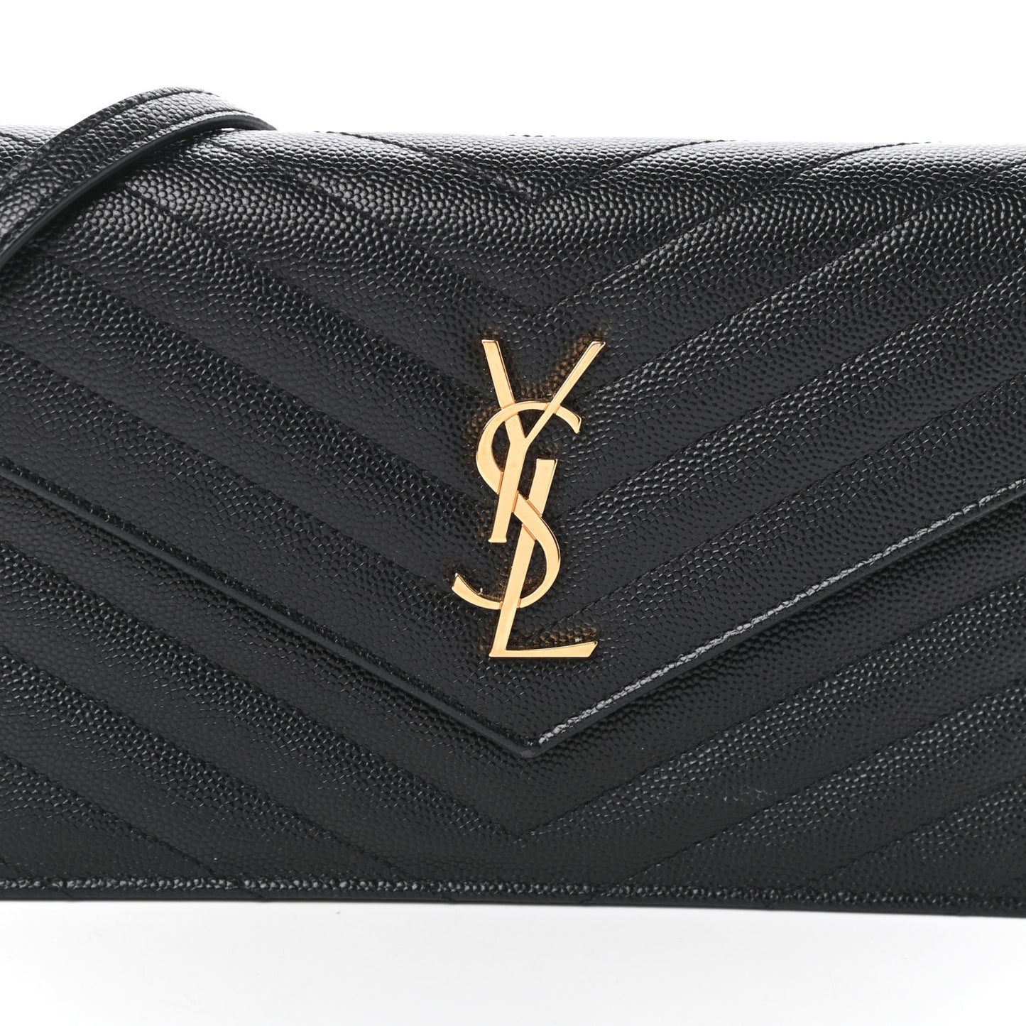 Grain De Poudre Matelasse Chevron Monogram Envelope Chain Wallet Black