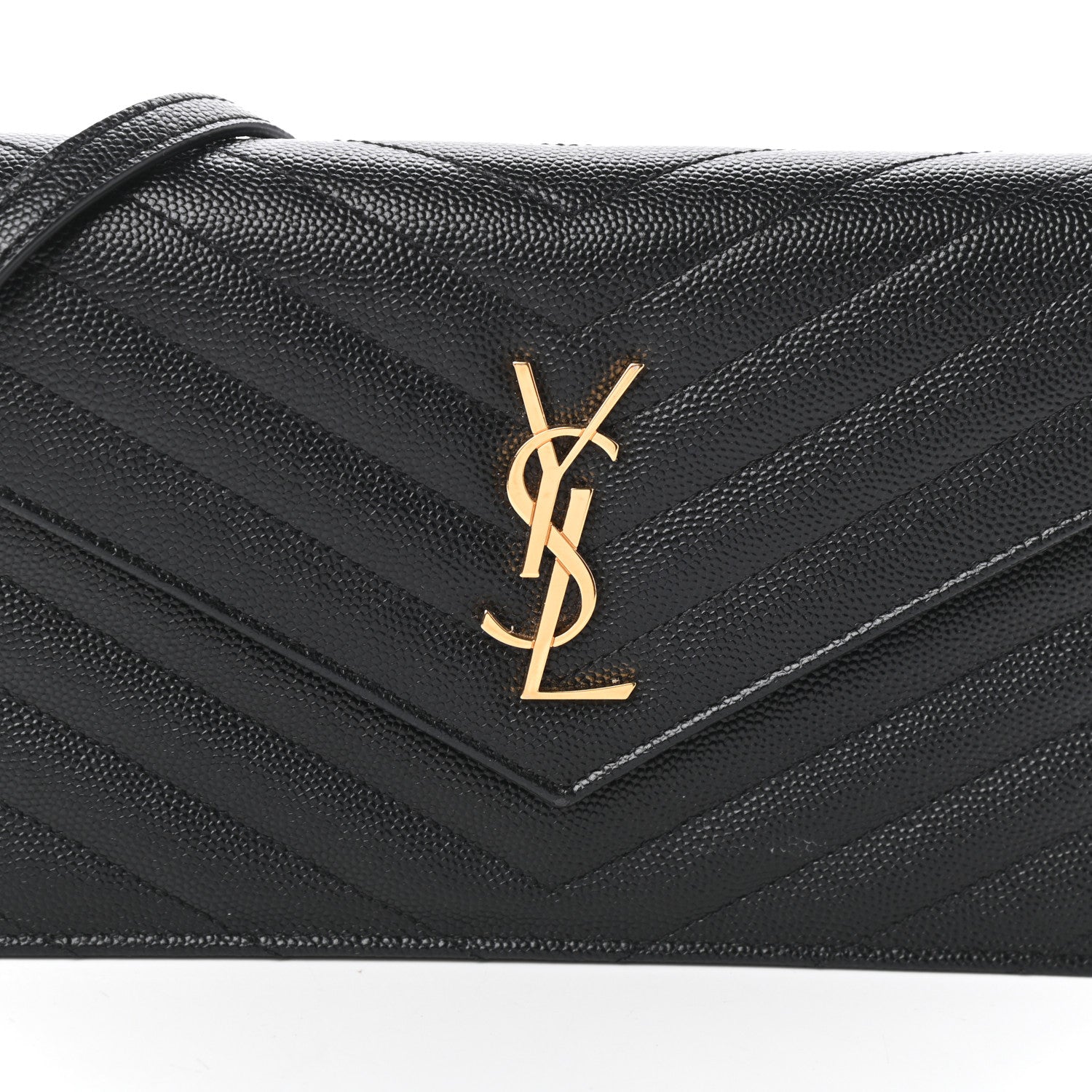 Saint Laurent Grain De Poudre Matelasse Chevron Monogram Envelope Chain Wallet Black 8 of 10